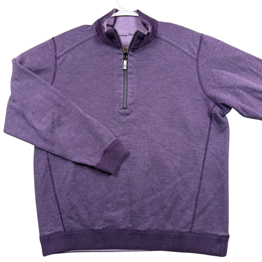 Tommy Bahama Quarter Zip Reversible  Large Purple Ribbed Knit Marlin Logo